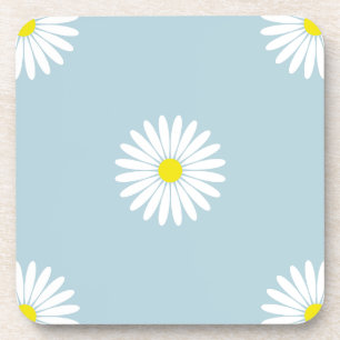 Daisies Illustrative Lg Muster auf blass blau Getränkeuntersetzer