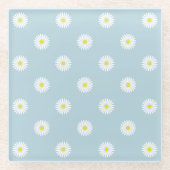 Daisies Illustrative Rpt Muster auf blass blau Glasuntersetzer (Vorderseite)