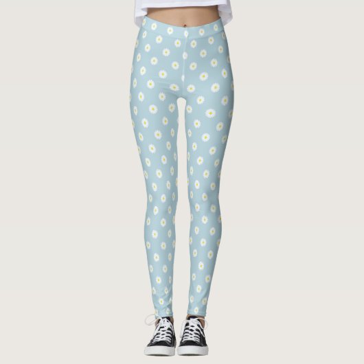 Daisies Illustrative Rpt Muster auf blass blau Leggings (Vorderseite)