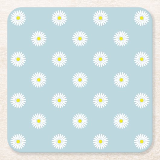 Daisies Illustrative Rpt Muster auf blass blau Rechteckiger Pappuntersetzer (Vorderseite)