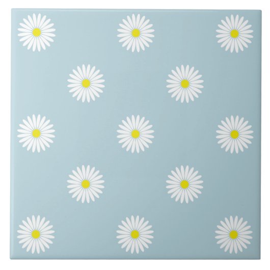 Daisies Illustratives Muster auf blass blau Fliese (Vorderseite)