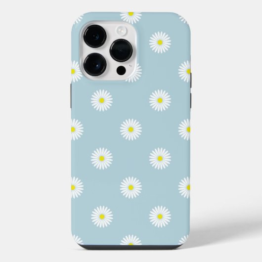 Daisies Illustratives Muster auf blass blau iPhone Hülle (Rückseite)