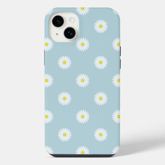Daisies Illustratives Muster auf blass blau iPhone Hülle (Rückseite)