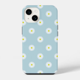 Daisies Illustratives Muster auf blass blau iPhone 14 Hülle