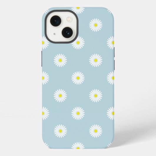 Daisies Illustratives Muster auf blass blau iPhone Hülle (Rückseite)