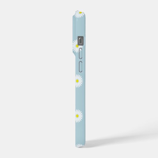 Daisies Illustratives Muster auf blass blau iPhone Hülle (Linke Seite)