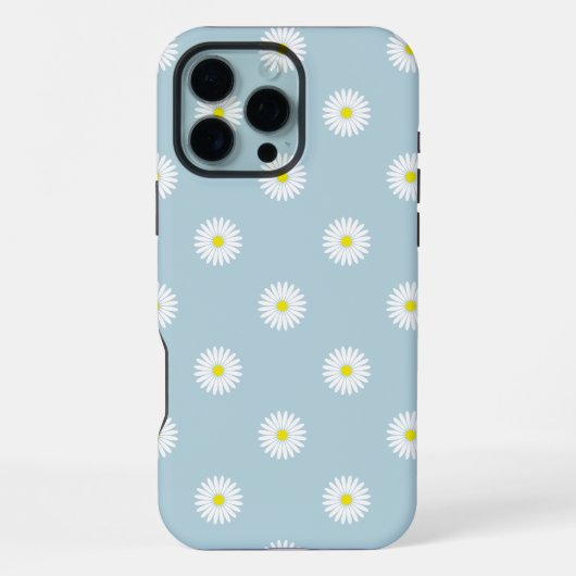 Daisies Illustratives Muster auf blass blau iPhone Hülle (Rückseite)