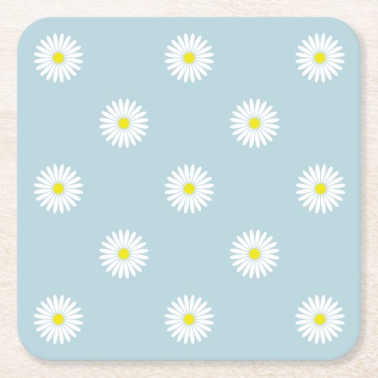 Daisies Illustratives Muster auf blass blau Rechteckiger Pappuntersetzer (Vorderseite)