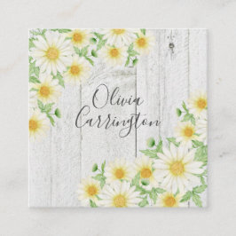 Daisies Imitats Wood Personalisiert Name Quadratische Visitenkarte