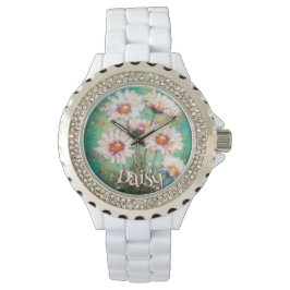 Daisies Impressionistic Floral Teal Personalized Armbanduhr