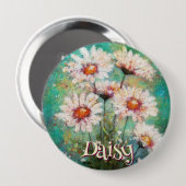 Daisies Impressionistic Floral Teal Personalized Button (Vorne & Hinten)