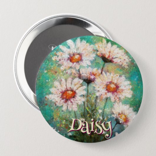 Daisies Impressionistic Floral Teal Personalized Button (Vorne & Hinten)