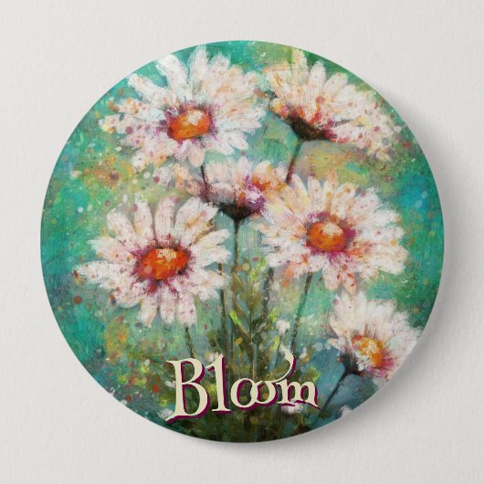 Daisies Impressionistic Floral Teal Personalized Button (Vorderseite)
