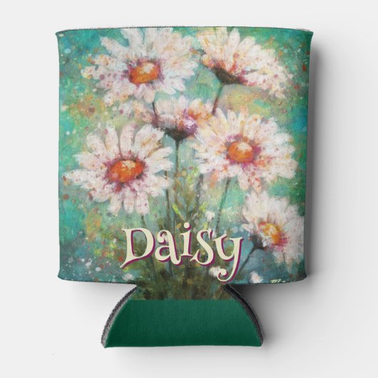 Daisies Impressionistic Floral Teal Personalized Dosenkühler (Vorderseite)