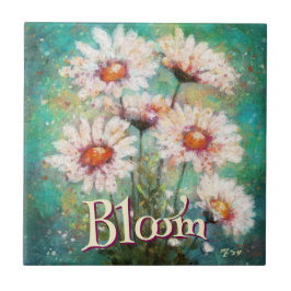 Daisies Impressionistic Floral Teal Personalized Fliese