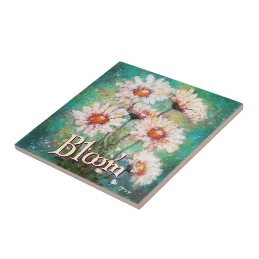 Daisies Impressionistic Floral Teal Personalized Fliese (Seite)