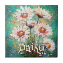 Daisies Impressionistic Floral Teal Personalized Fliese