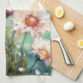 Daisies Impressionistic Floral Teal Personalized Geschirrtuch (Viertel Falte)
