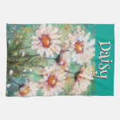 Daisies Impressionistic Floral Teal Personalized Geschirrtuch (Horizontal)