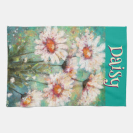 Daisies Impressionistic Floral Teal Personalized Geschirrtuch
