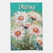 Daisies Impressionistic Floral Teal Personalized Geschirrtuch (Vertikal)