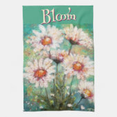 Daisies Impressionistic Floral Teal Personalized Geschirrtuch (Vertikal)