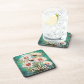 Daisies Impressionistic Floral Teal Personalized Getränkeuntersetzer (Rechte Seite)