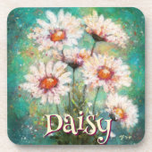 Daisies Impressionistic Floral Teal Personalized Getränkeuntersetzer (Vorderseite)
