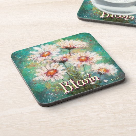 Daisies Impressionistic Floral Teal Personalized Getränkeuntersetzer (Linke Seite)