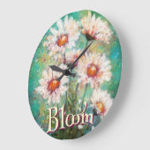 Daisies Impressionistic Floral Teal Personalized Große Wanduhr (Winkel)