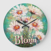 Daisies Impressionistic Floral Teal Personalized Große Wanduhr (Vorderseite)