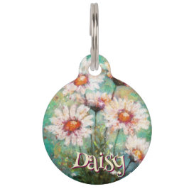 Daisies Impressionistic Floral Teal Personalized Haustiermarke
