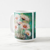 Daisies Impressionistic Floral Teal Personalized Kaffeetasse (Vorderseite Links)