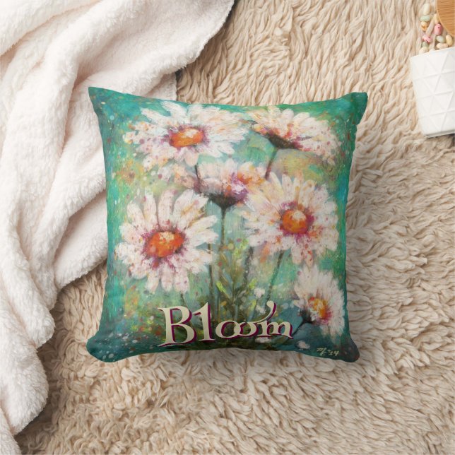 Daisies Impressionistic Floral Teal Personalized Kissen (Decke)