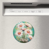 Daisies Impressionistic Floral Teal Personalized Magnet (In Situ (Geschirrspüler))