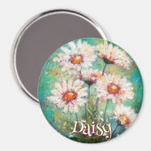 Daisies Impressionistic Floral Teal Personalized Magnet (Vorderseite/Rückseite)