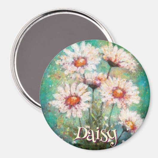Daisies Impressionistic Floral Teal Personalized Magnet (Vorderseite/Rückseite)