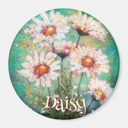 Daisies Impressionistic Floral Teal Personalized Magnet (Vorne)