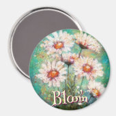 Daisies Impressionistic Floral Teal Personalized Magnet (Vorderseite/Rückseite)