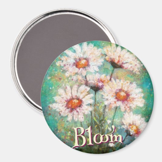 Daisies Impressionistic Floral Teal Personalized Magnet (Vorderseite/Rückseite)