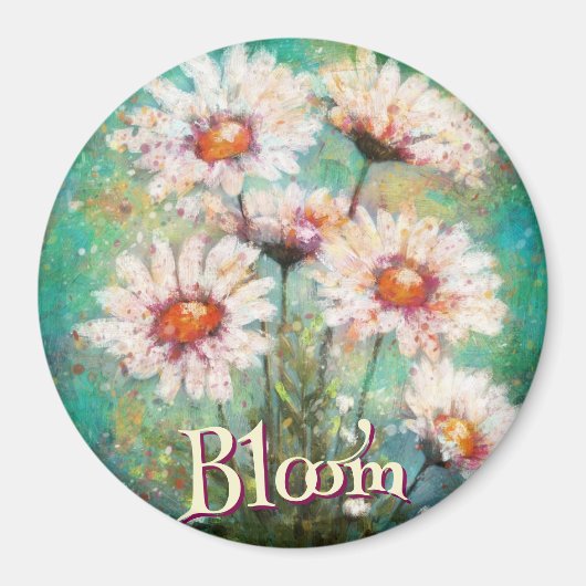 Daisies Impressionistic Floral Teal Personalized Magnet (Vorne)