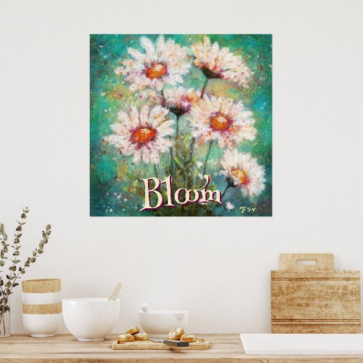 Daisies Impressionistic Floral Teal Personalized Poster (Küche)