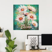 Daisies Impressionistic Floral Teal Personalized Poster (Heimbüro)