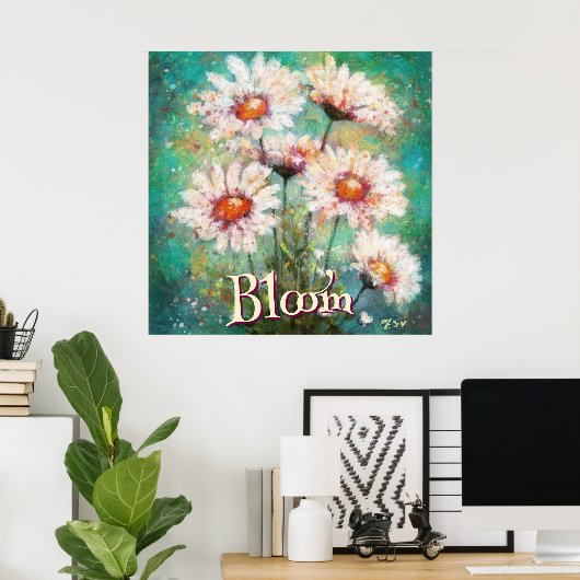 Daisies Impressionistic Floral Teal Personalized Poster (Heimbüro)