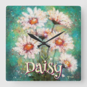 Daisies Impressionistic Floral Teal Personalized Quadratische Wanduhr (Vorderseite)