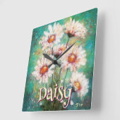 Daisies Impressionistic Floral Teal Personalized Quadratische Wanduhr (Winkel)