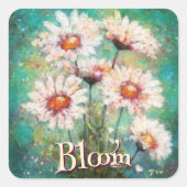 Daisies Impressionistic Floral Teal Personalized Quadratischer Aufkleber (Vorderseite)