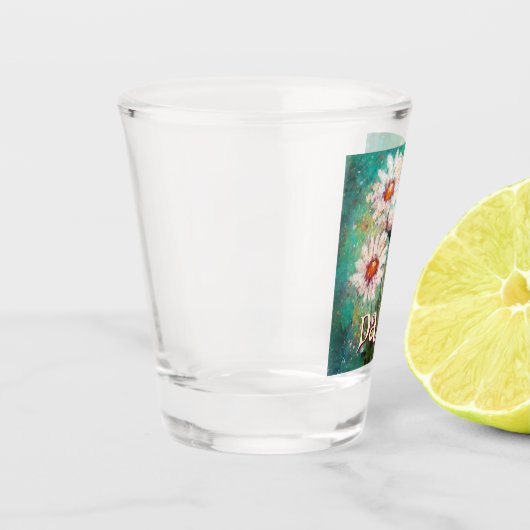 Daisies Impressionistic Floral Teal Personalized Schnapsglas (Links)
