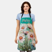 Daisies Impressionistic Floral Teal Personalized Schürze (Getragen)