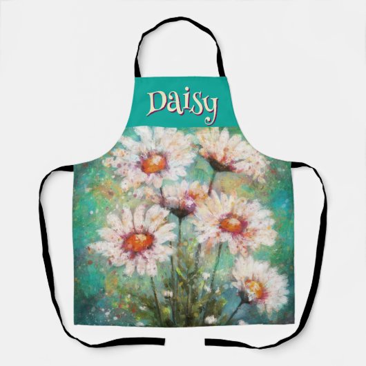 Daisies Impressionistic Floral Teal Personalized Schürze (Vorderseite)